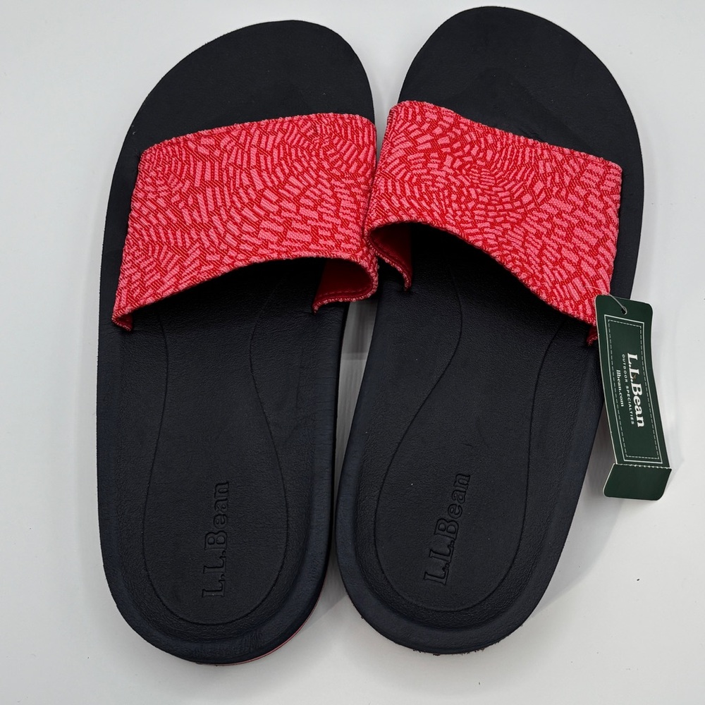 L. L. Bean Womens Dark Pink Black Slip-On Sandals 506391 Size 8